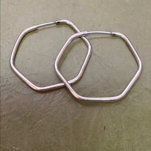 Elegant Sterling Silver Pentagon Hoop Earrings